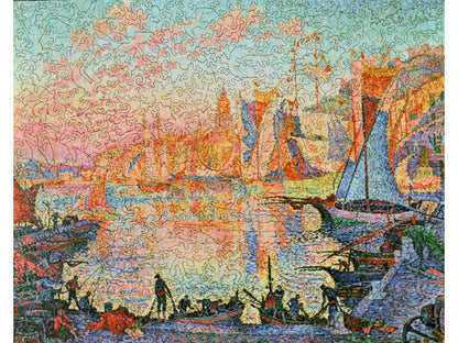 The front of the puzzle, The Port of Saint-Tropez, which shows a harbor full of boats.