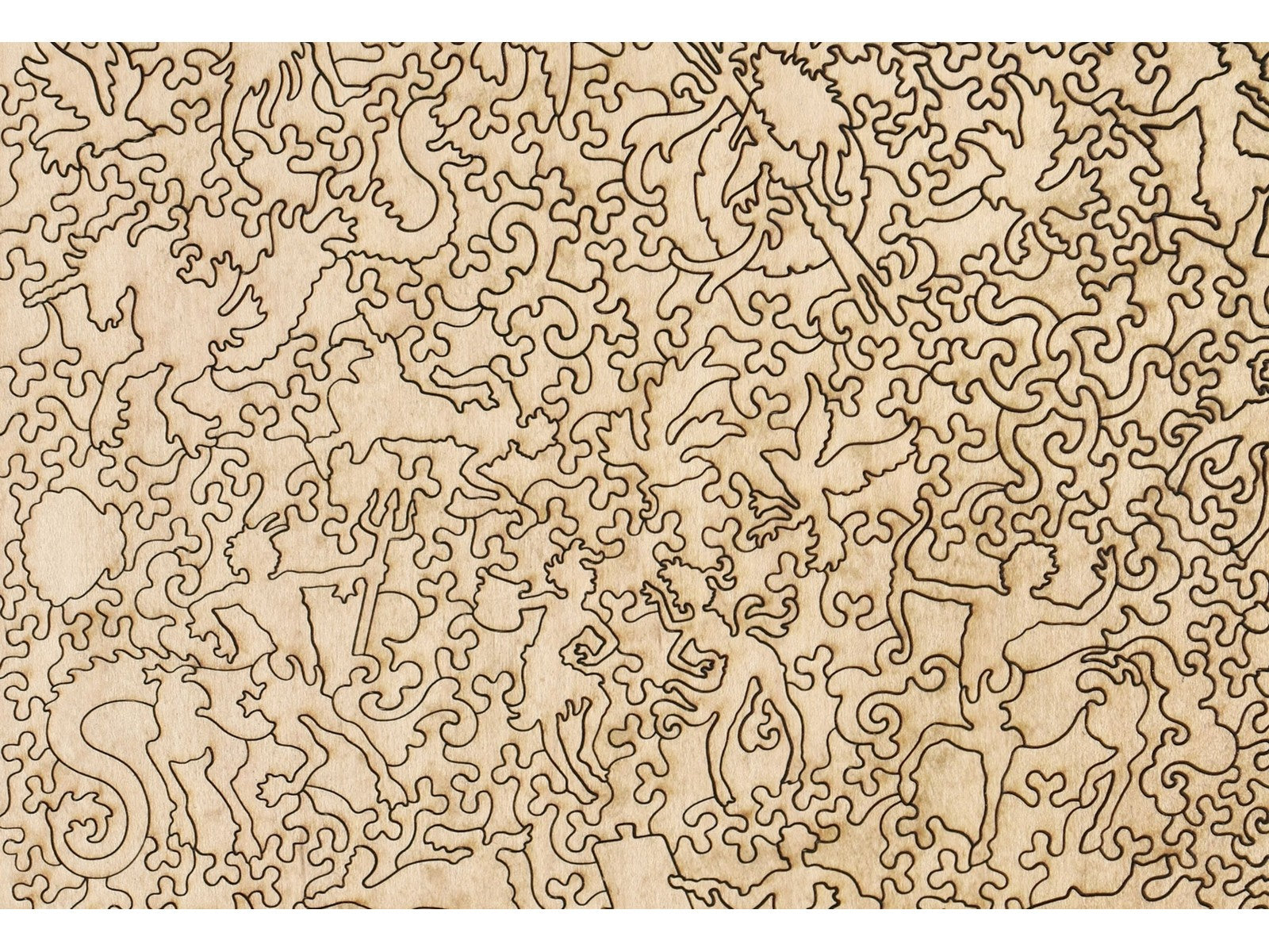 A closeup of the back of the puzzle, The Triumph of Galatea, showing the detail in the pieces.