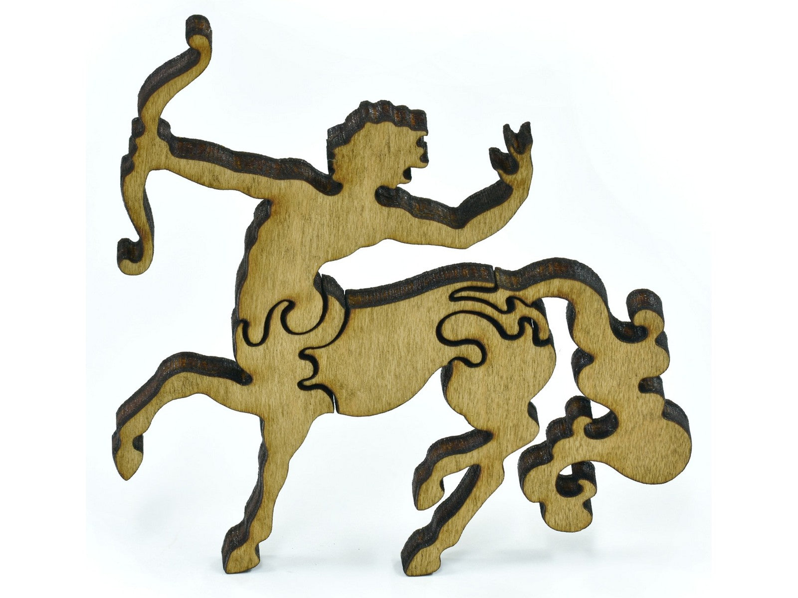A closeup of pieces shaped like a centaur.