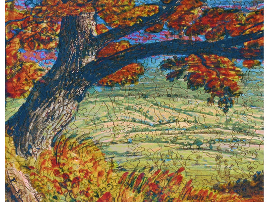 A closeup of the front of the puzzle, The Weald of Kent, showing the detail in the pieces.