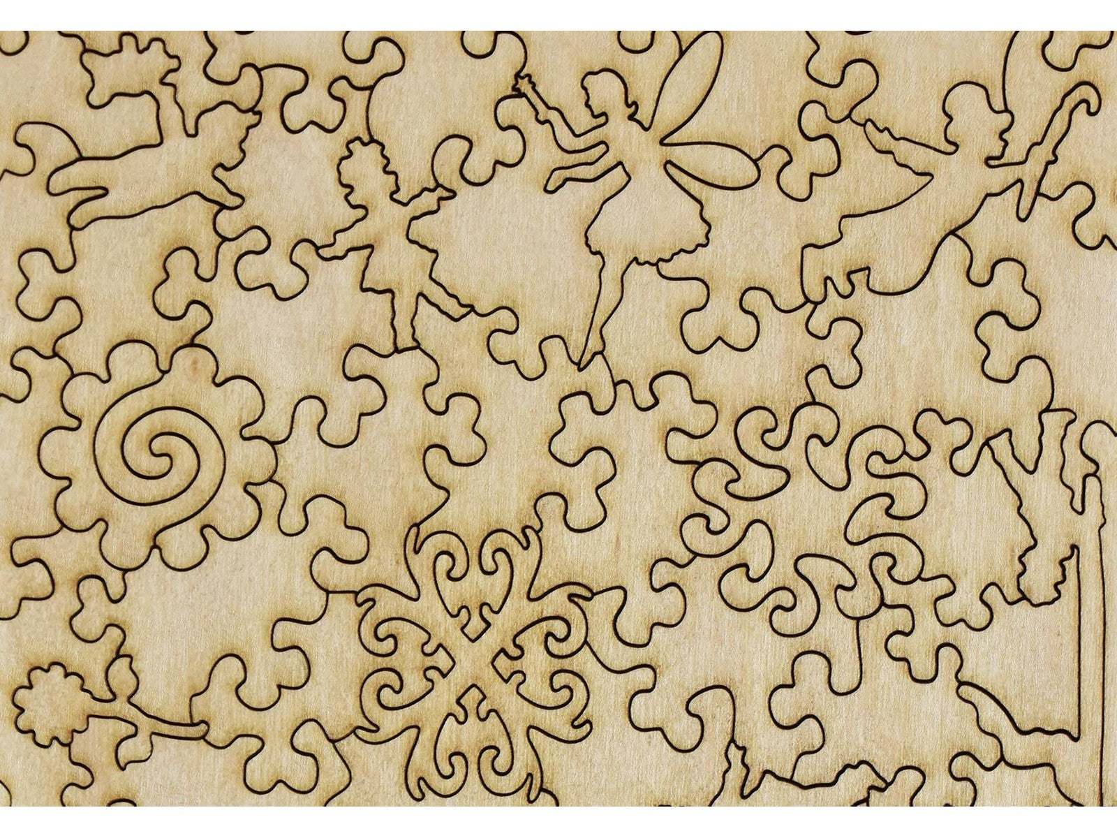 A closeup of the back of the puzzle, Tinkerbell.