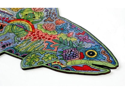 A closeup of the front of the puzzle, Rainbow Trout.