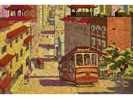 A closeup of the front of the puzzle, United Airlines San Francisco, showing the detail in the pieces.