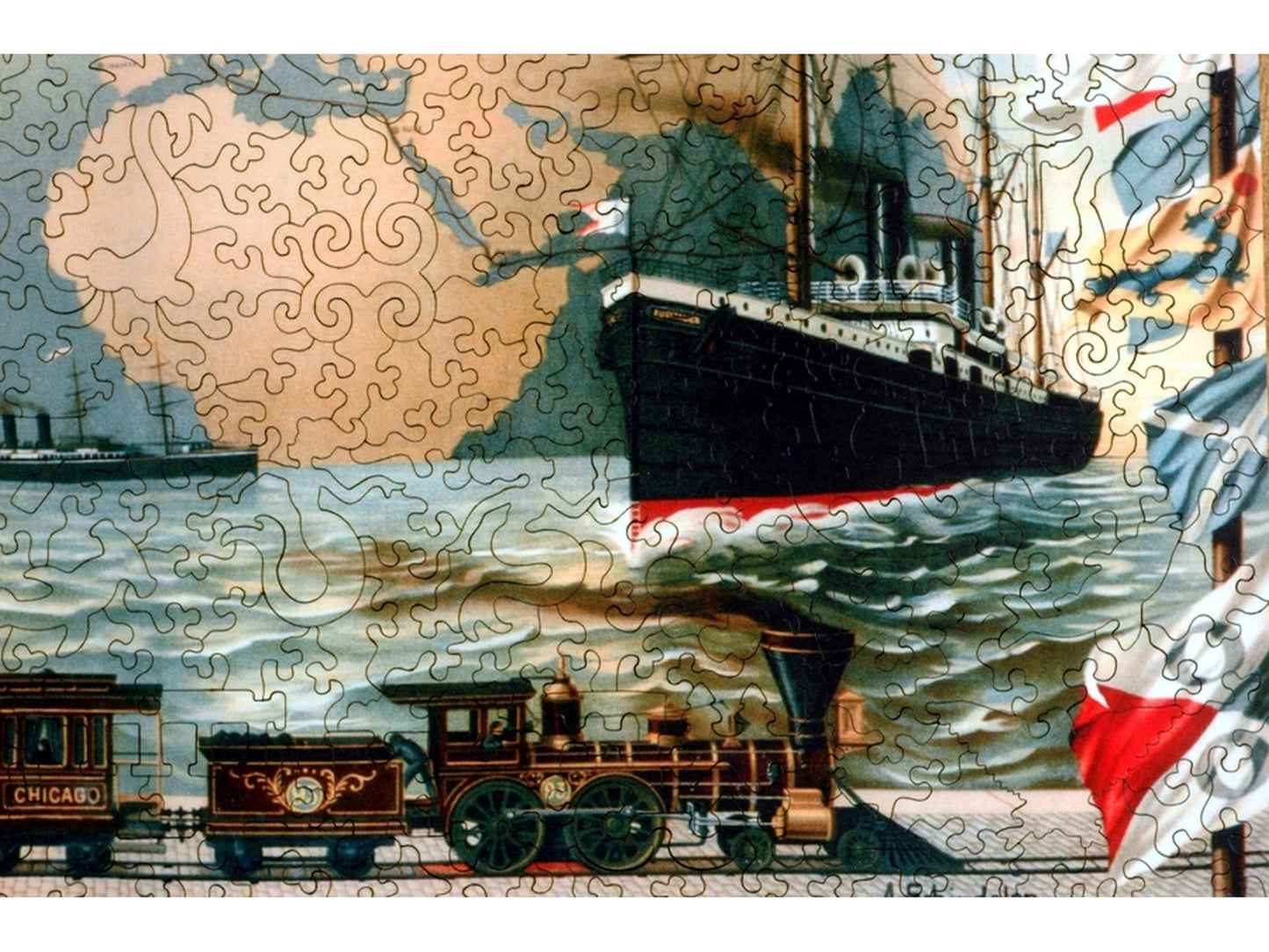 A closeup of the front of the puzzle, Voyage Round the World.