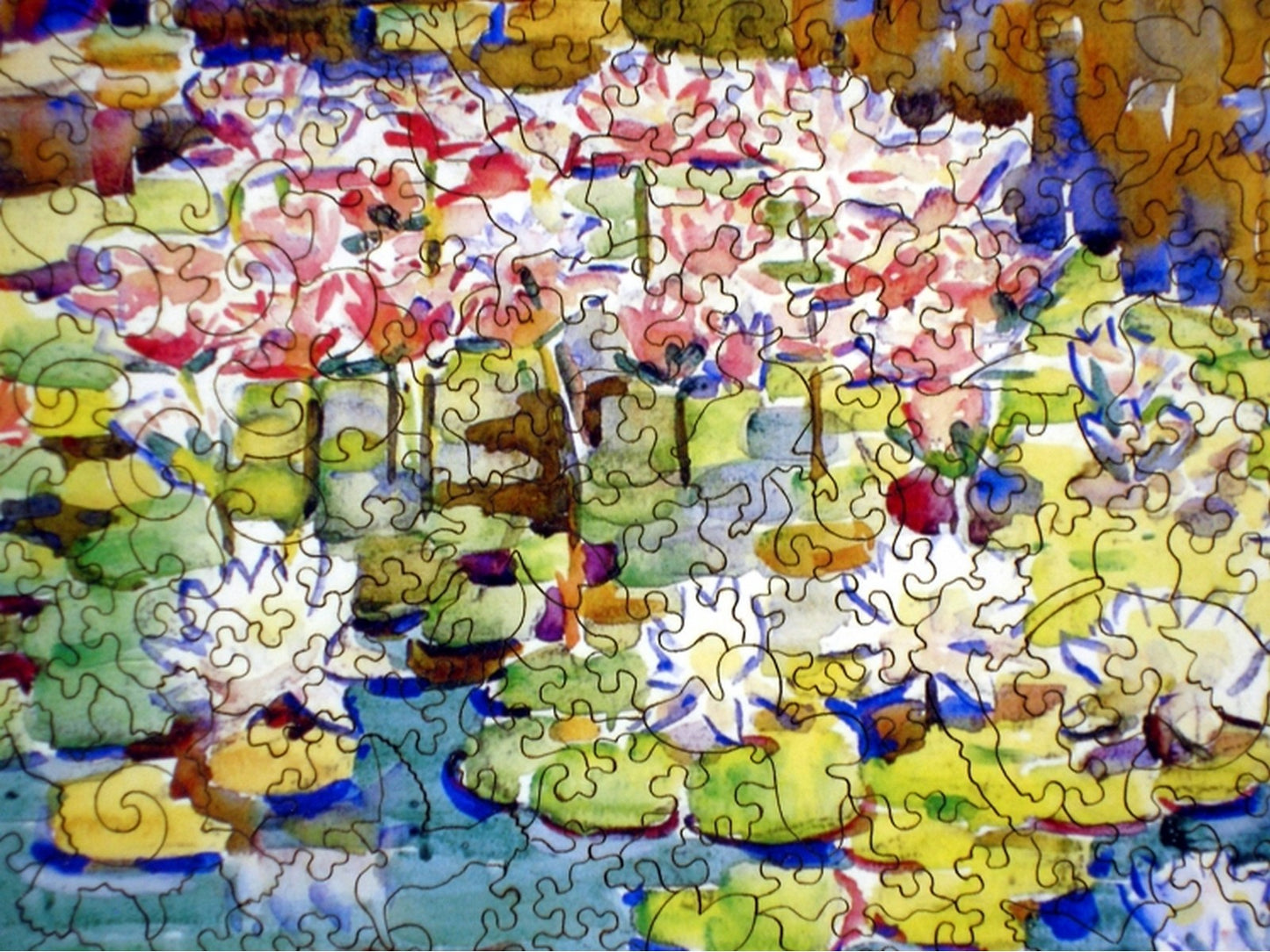 A closeup of the front of the puzzle, Water Lilies, Schille.