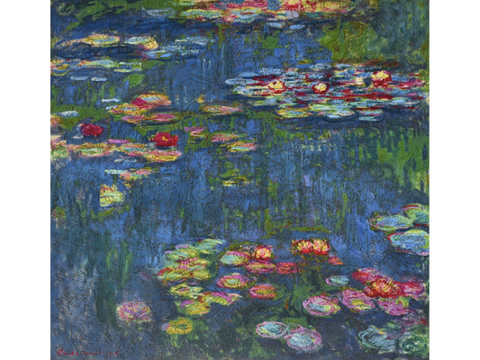The front of the puzzle, Water Lilies, 1916, which shows a pond with water lilies.