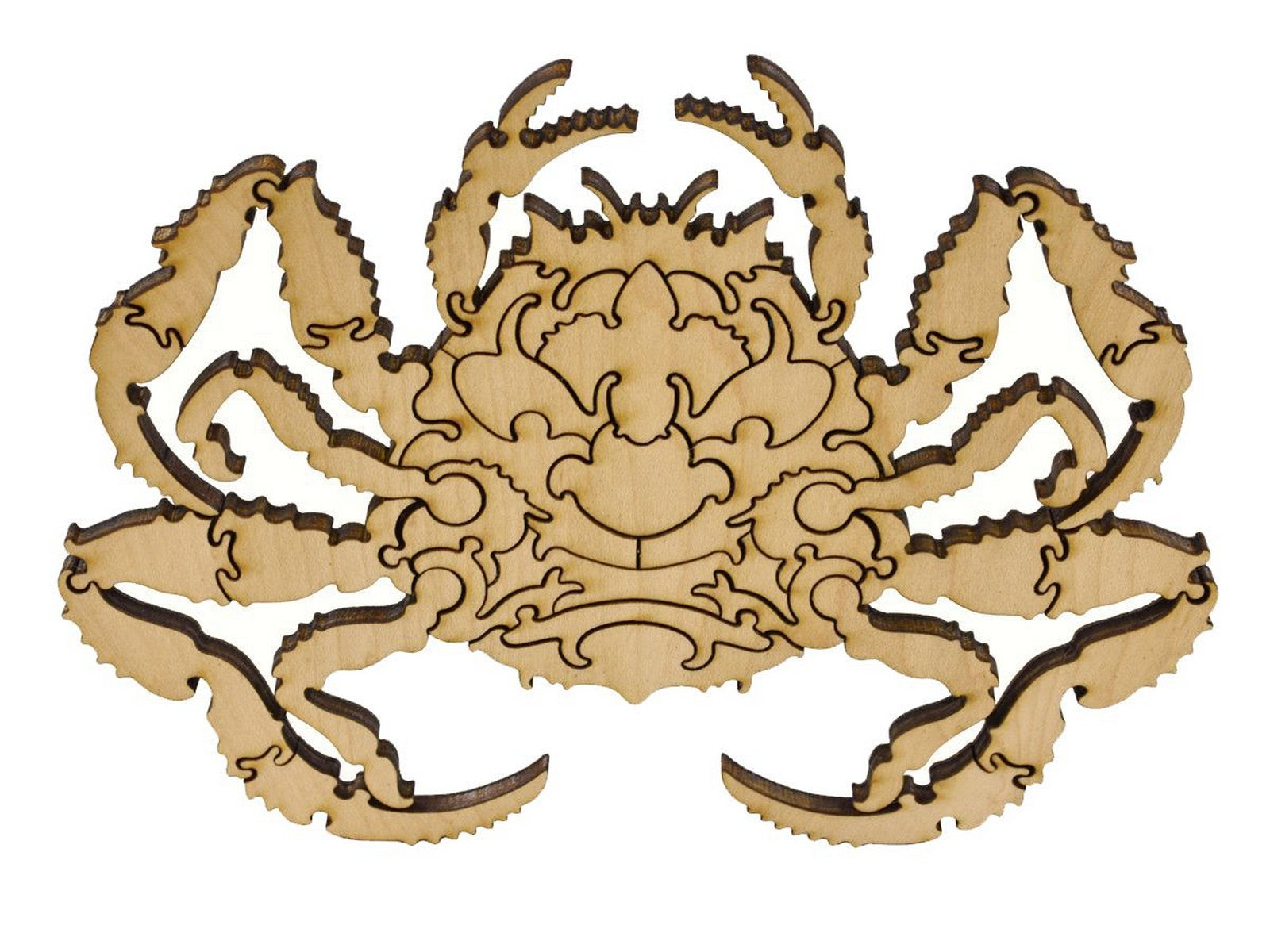 A closeup of pieces in the shape of a crab.