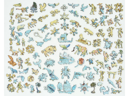 The whimsy pieces that can be found in the puzzle, The World Map.