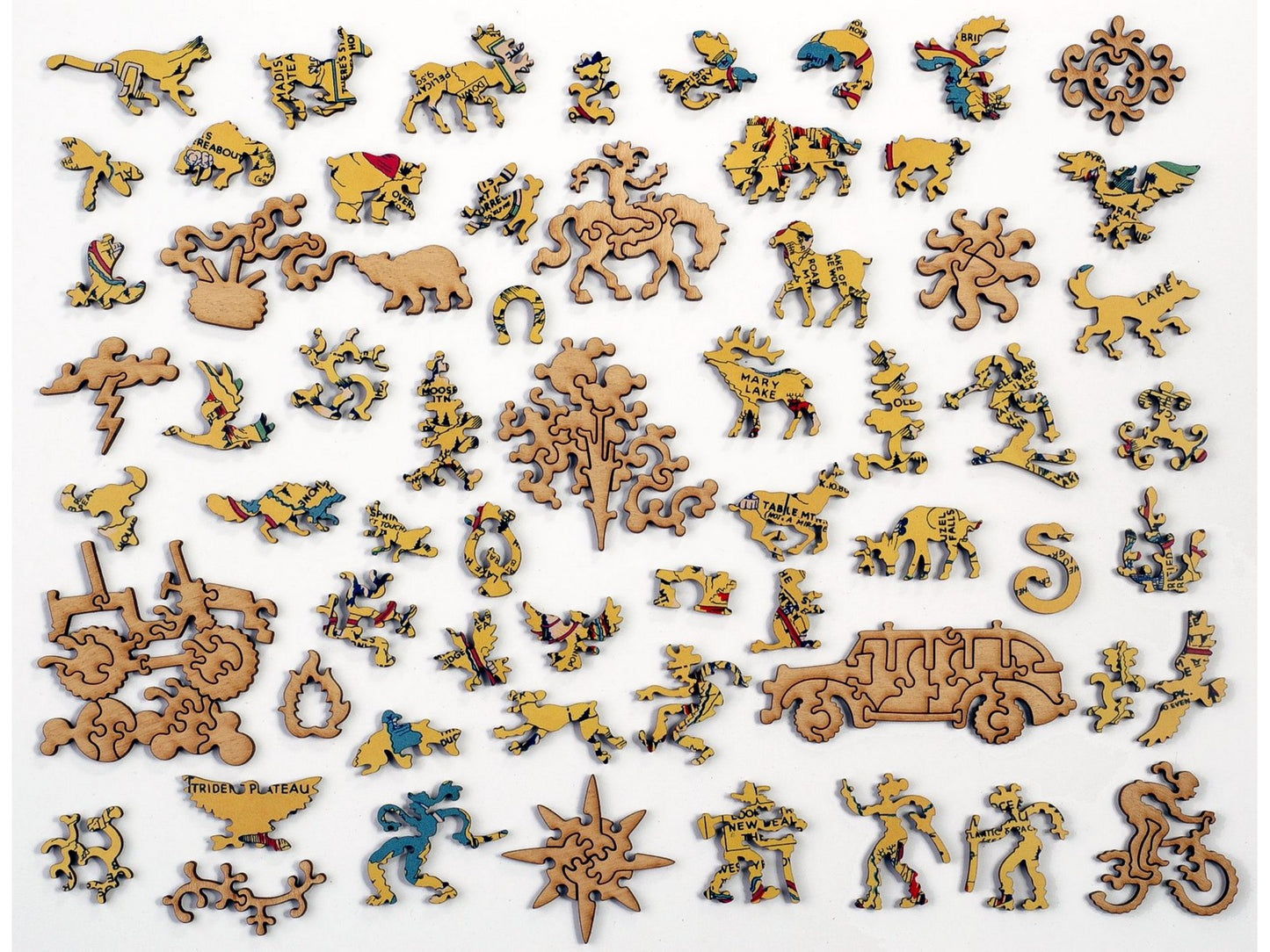The whimsy pieces that can be found in the puzzle, Hysterical Map of Yellowstone Park.